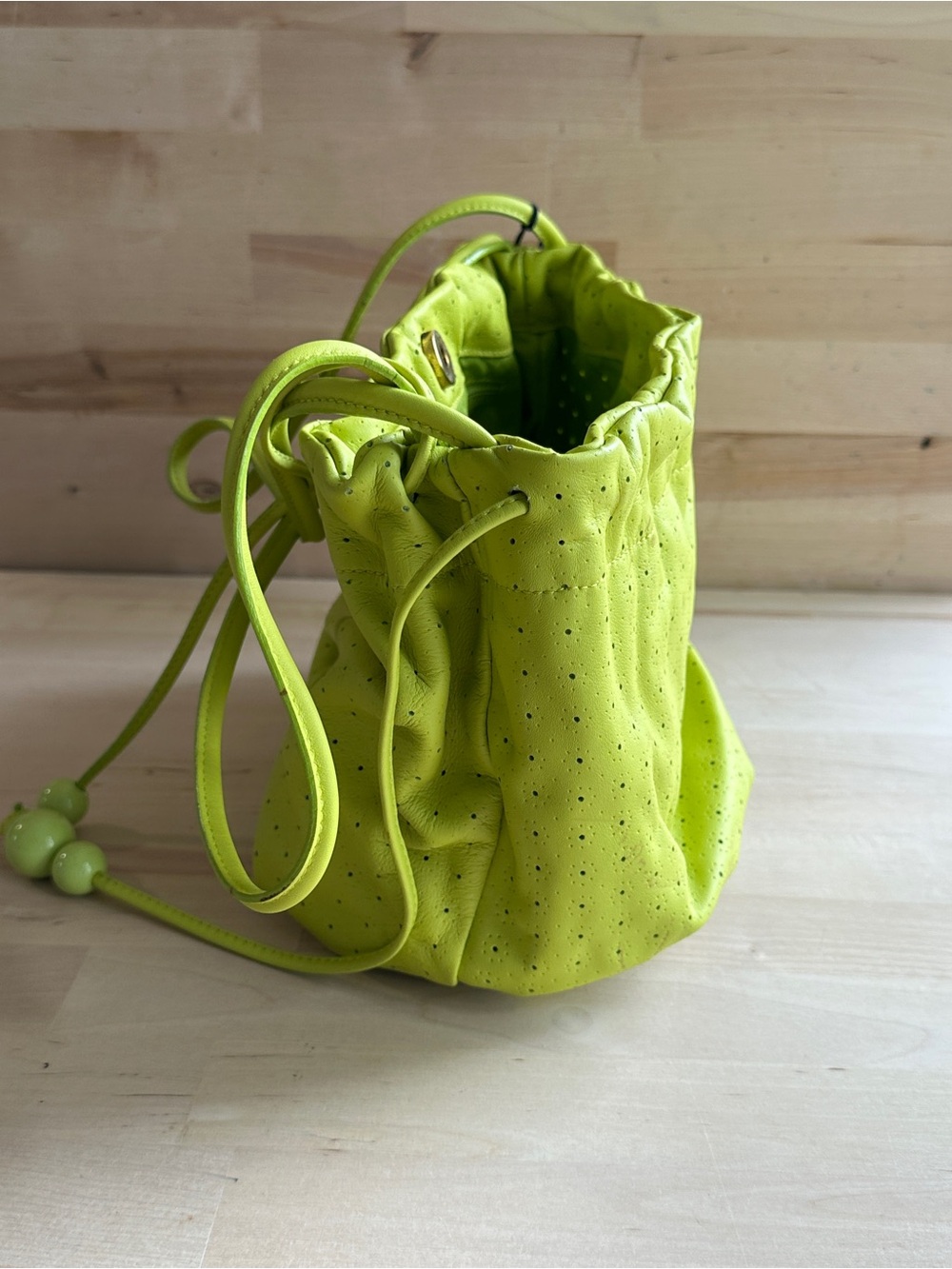 Vintage Furla Neon Lime Drawstring Bucket Bag